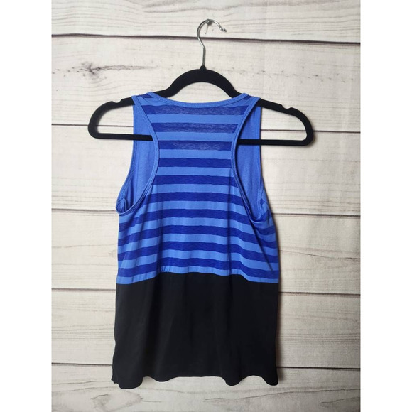 Nike Womens Tank Top Shirt Blue Color Block Sleeveless Scoop Neck Dri Fit Logo L - Picture 2 of 6